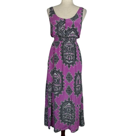 Anthropologie Maeve Dress Women XS Purple Black Silk Chiffon Tank Midi Boho - Picture 2 of 16